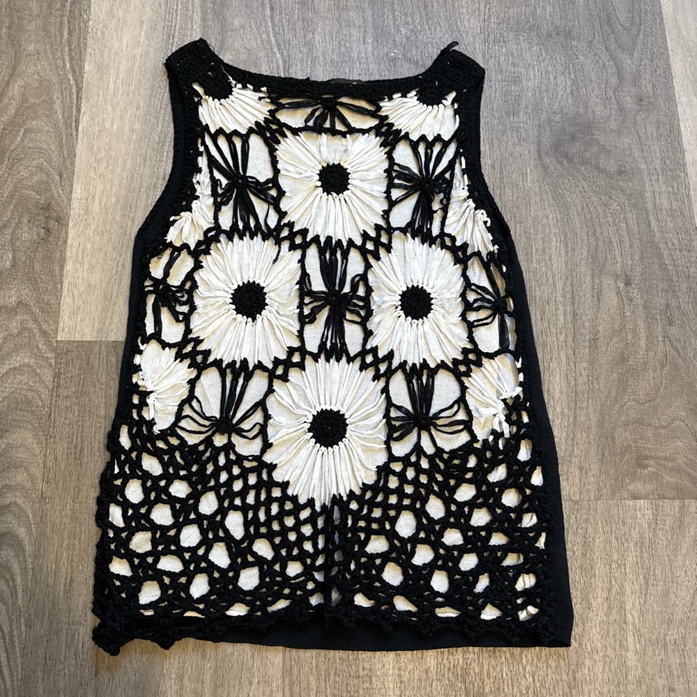 J.A.C. Black & White Crochet Flower Tank Top